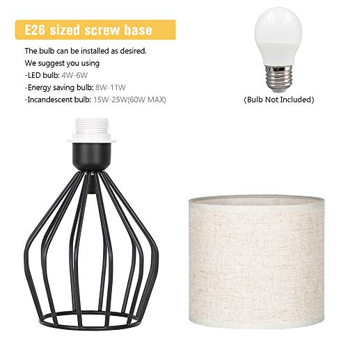 HAITRAL Black Modern Table Lamp - Minimalist Small Bedside Lamp with Hollowed Out Base Linen Fabric Shade, Vintage Nightstand Lamp for Bedroom Living Room Side Table Desk Kids Room - Image 4