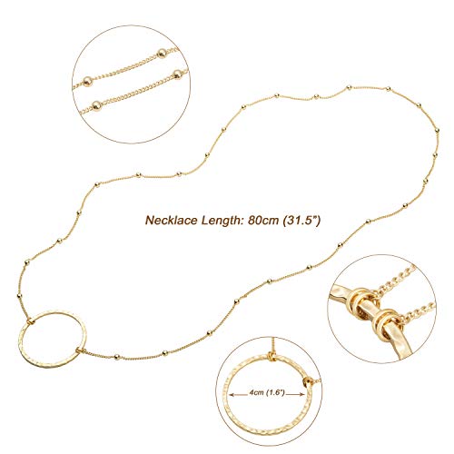 SOFYBJA 18K Gold Plated Circle Pendant Necklace Long Satellite Beaded Chain Jewelry for Women Dainty Hammered Karma Open Circle Charm Geometric Necklace - Image 3