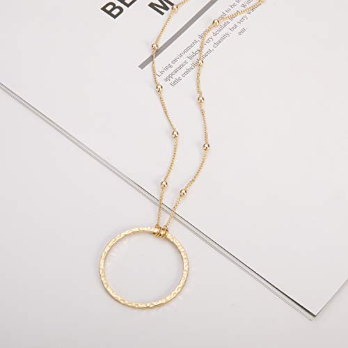 SOFYBJA 18K Gold Plated Circle Pendant Necklace Long Satellite Beaded Chain Jewelry for Women Dainty Hammered Karma Open Circle Charm Geometric Necklace - Image 4