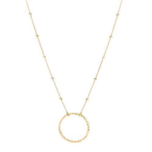 SOFYBJA 18K Gold Plated Circle Pendant Necklace Long Satellite Beaded Chain Jewelry for Women Dainty Hammered Karma Open Circle Charm Geometric Necklace - Image 1