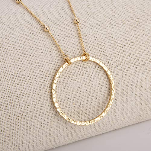SOFYBJA 18K Gold Plated Circle Pendant Necklace Long Satellite Beaded Chain Jewelry for Women Dainty Hammered Karma Open Circle Charm Geometric Necklace - Image 5
