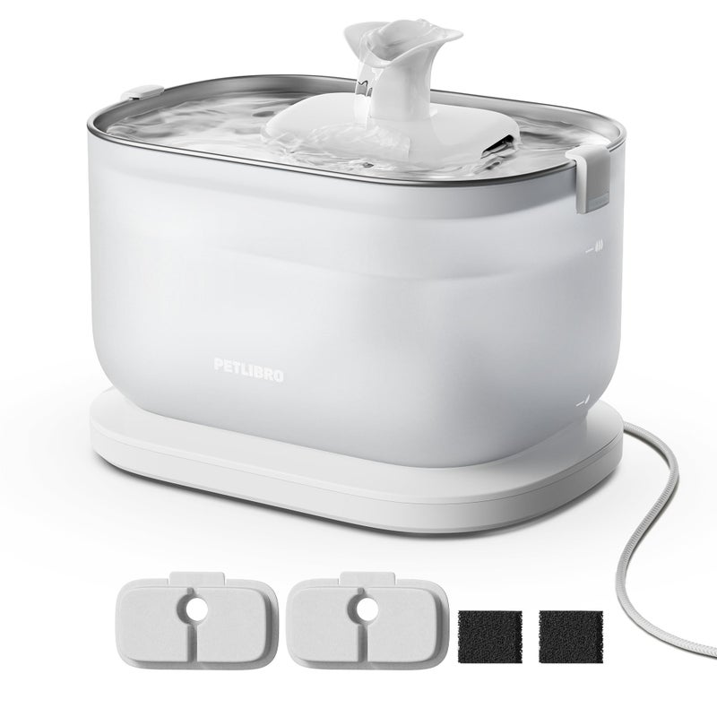 PETLIBRO Cat Water Fountain, Cat Fountain Indoor Stainless Steel Tray, 2.5L/84oz Wireless Pump Pet Water Fountain, Cat Water Dispenser with Two Flow Modes, Pet Fountain for Drinking Easy Clean - Image 1