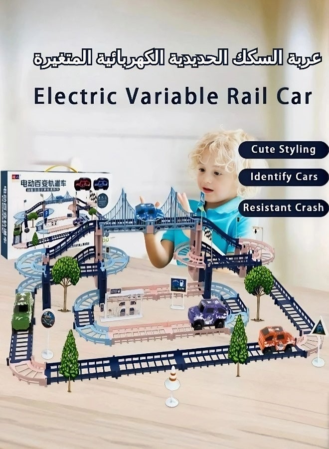 مجموعة من 76 قطعة من سيارات المسار الكهربائية متعددة الوظائف، مجموعة ألعاب سيارات المسار للأطفال، مجموعة ألعاب سيارات كهربائية للأطفال، مجموعة ألعاب المسار، لعبة تفاعلية بين الوالدين والطفل، سيارة مسار متعددة الوظائف، مناسبة كهدية للأطفال. - Image 4