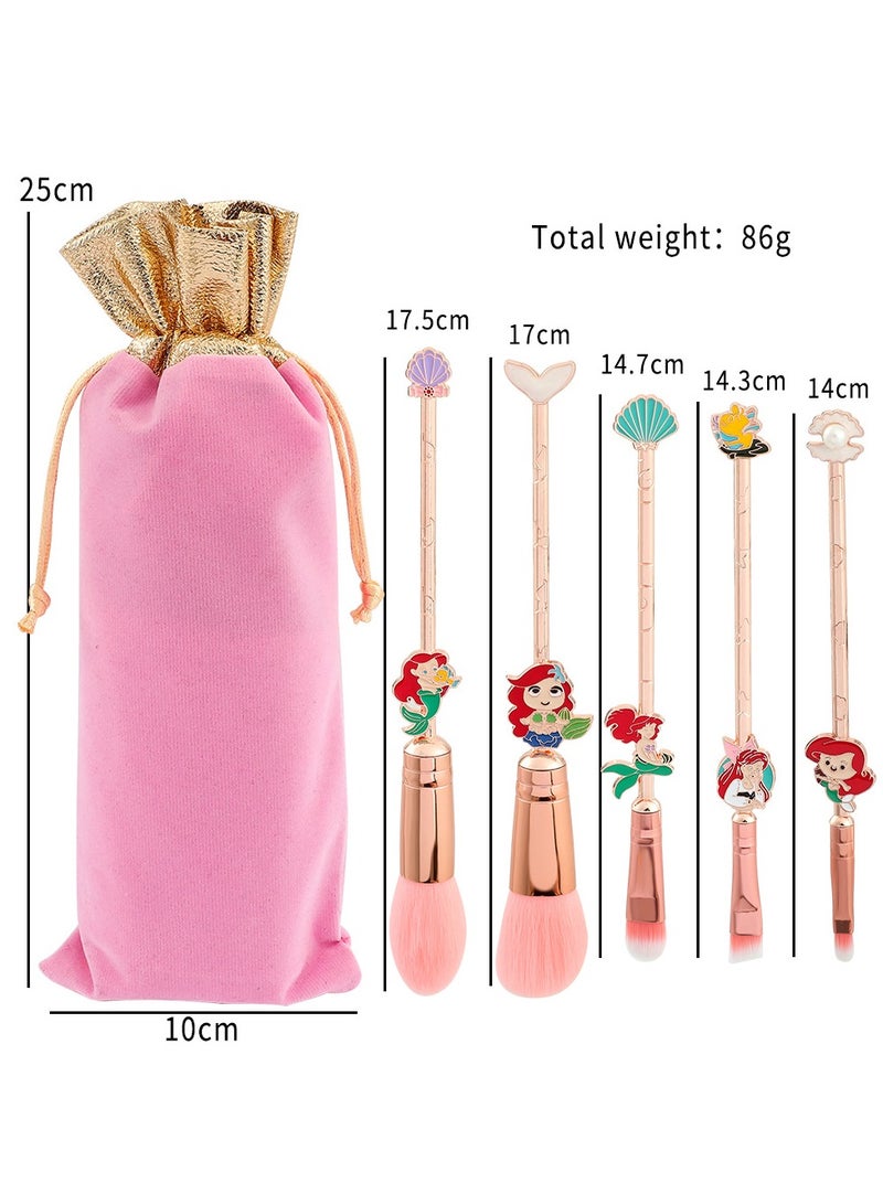 general Makeup Brush Set, Anime Mermaid Makeup Brush Set series, sewing items for girls and women - 5 pink sets - Image 3