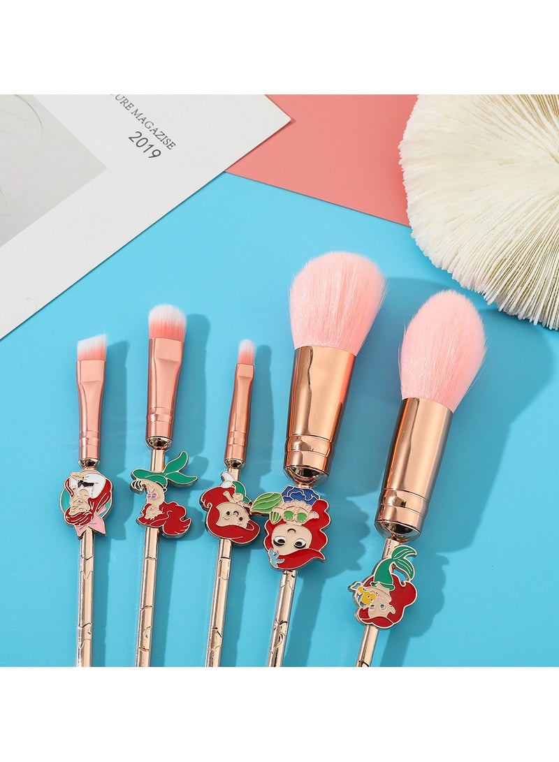 general Makeup Brush Set, Anime Mermaid Makeup Brush Set series, sewing items for girls and women - 5 pink sets - Image 2