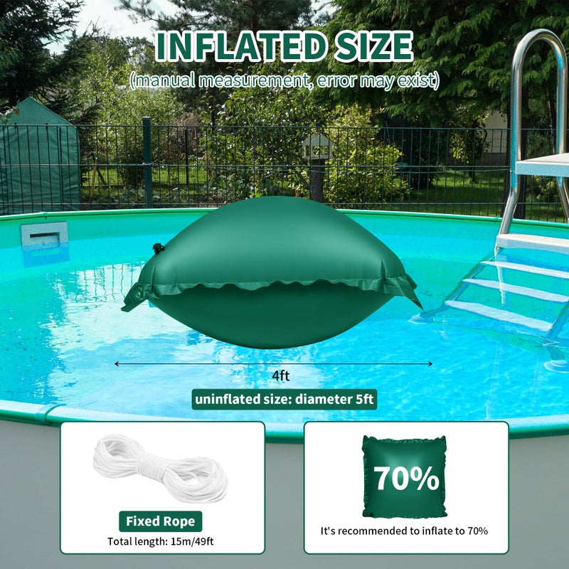 CACSPS Above Ground Pool Pillow - 4x4 Ft Air Pillow for Winterizing, 0.5mm PVC Material, 2X 16.5Ft Green Rope - Image 2