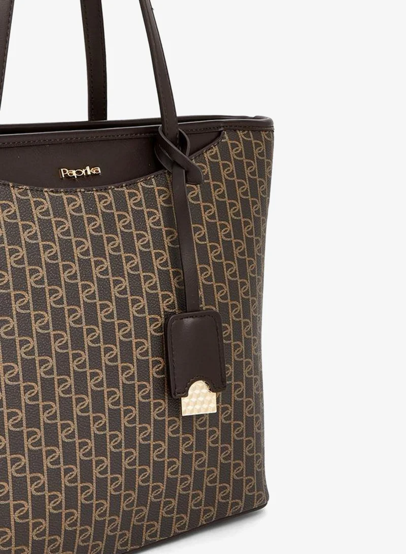 بابريكا Monogram Print Tote Bag With Double Handles