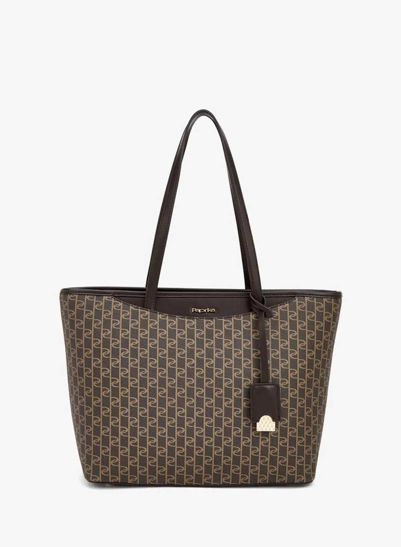 بابريكا Monogram Print Tote Bag With Double Handles