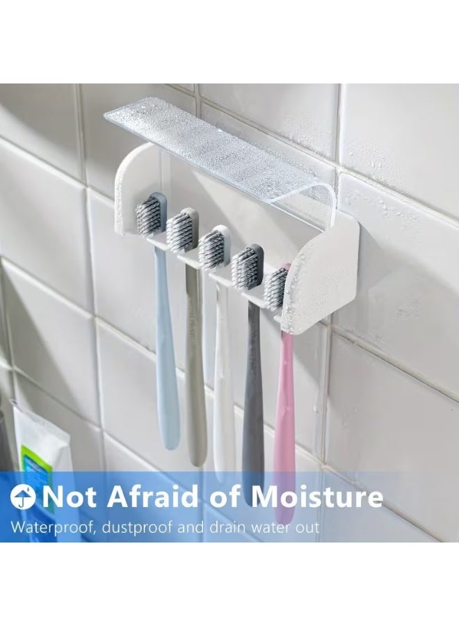 Goolsky A Covered Toothbrush Holder with Five Slots, a Self-Adhesive Wall-Mounted Toothbrush Organizer, Made of Plastic for Bathroom Use, Suitable for Dorms And Showers, Can Hold Five Toothbrushes Without Needing Electricity. - Image 3