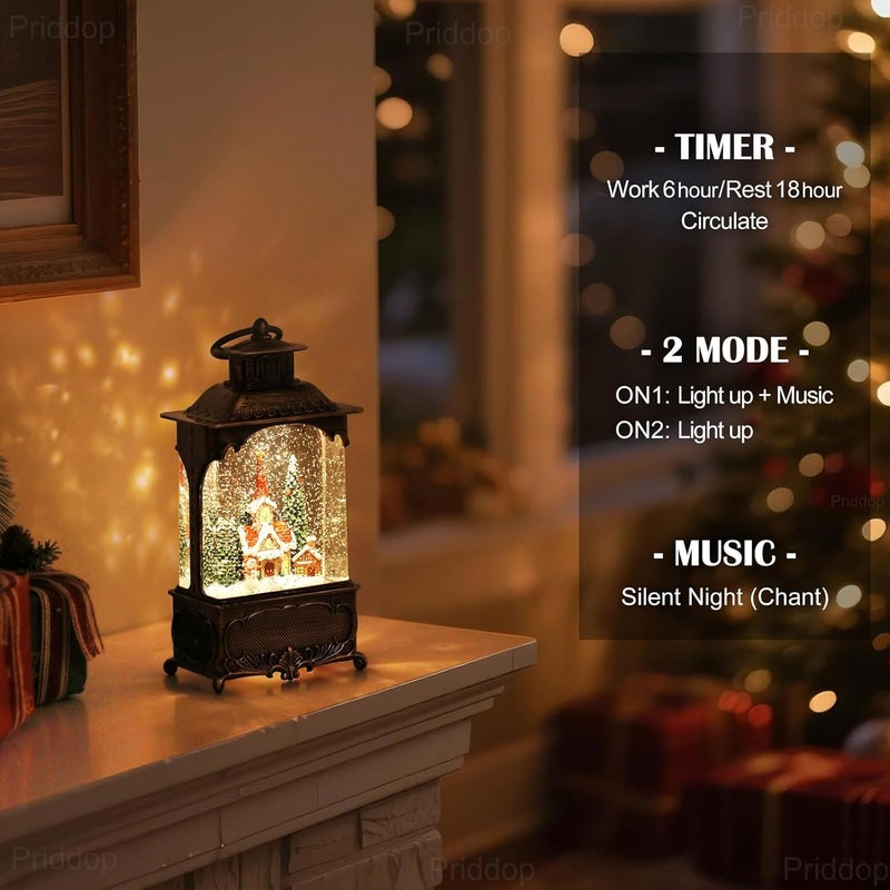 Priddop Church Snow Globe Christmas Decorations Gifts Snowman Cabin Cardinal Tree USB/Battery Timer Music Glitter Snowfall Lantern 10.2 inch - Image 4
