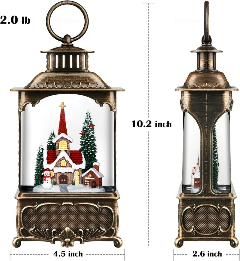 Priddop Church Snow Globe Christmas Decorations Gifts Snowman Cabin Cardinal Tree USB/Battery Timer Music Glitter Snowfall Lantern 10.2 inch - Image 5