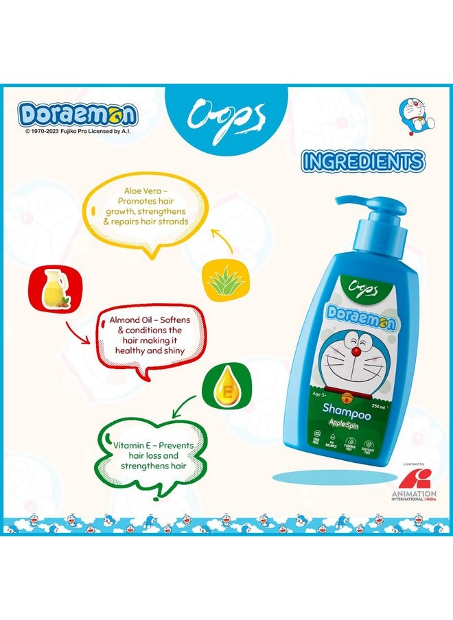 Oops - Doraemon Shampoo Apple Spin 250Ml Enriched With Vitamin E Aloe Vera & Almond Oil Tear Free Shampoo Ph Balanced No Harmful Chemicals Daily Use Shampoo For Boys & Girls Age 3+ Strong & Healthy Hair - Image 1