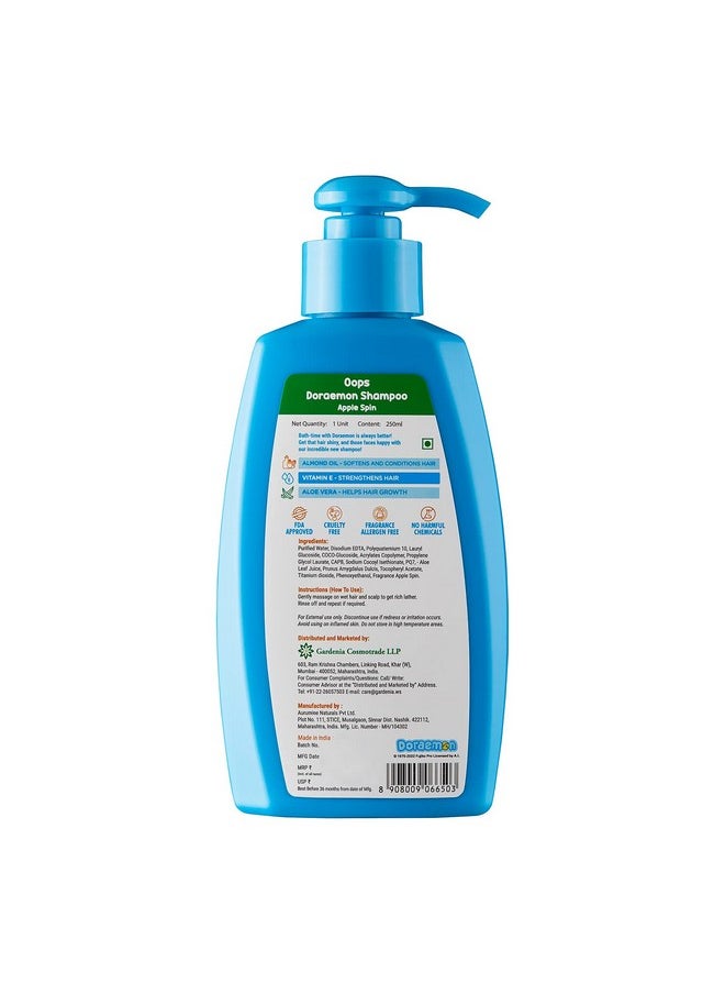 Oops - Doraemon Shampoo Apple Spin 250Ml Enriched With Vitamin E Aloe Vera & Almond Oil Tear Free Shampoo Ph Balanced No Harmful Chemicals Daily Use Shampoo For Boys & Girls Age 3+ Strong & Healthy Hair - Image 1