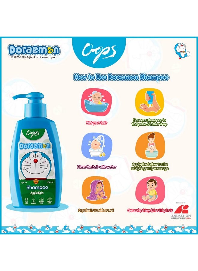 Oops - Doraemon Shampoo Apple Spin 250Ml Enriched With Vitamin E Aloe Vera & Almond Oil Tear Free Shampoo Ph Balanced No Harmful Chemicals Daily Use Shampoo For Boys & Girls Age 3+ Strong & Healthy Hair - Image 1