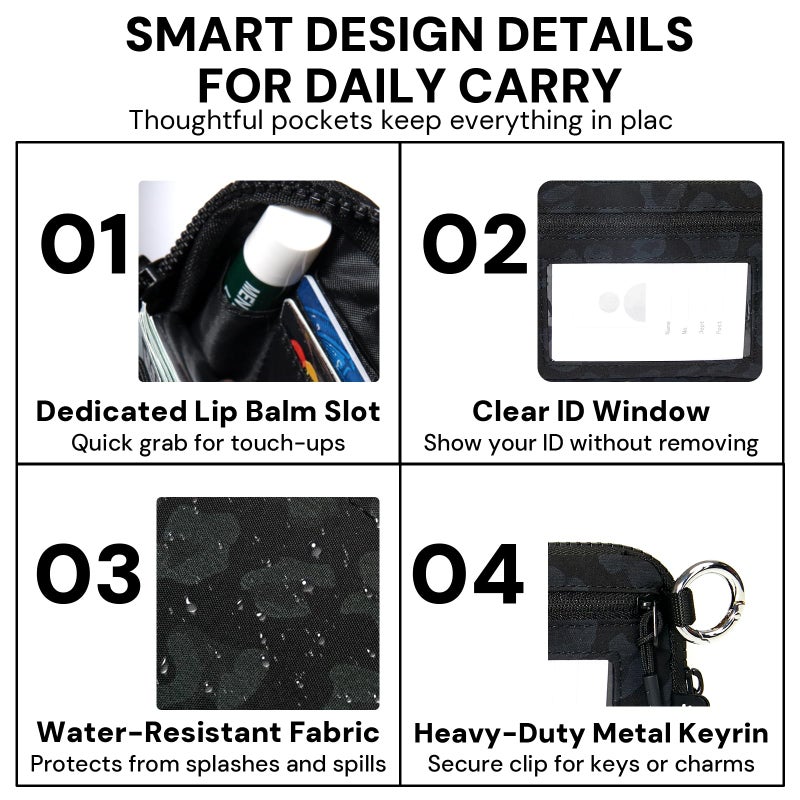 YDF Keychain Wallet for Women Mini Zip Card Holder with ID Window Coin Purse Detachable Wristlet Small Wallets Black Leopard - Image 3