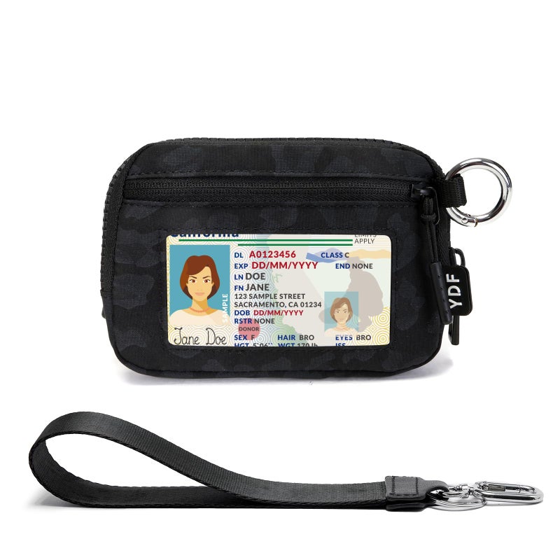 YDF Keychain Wallet for Women Mini Zip Card Holder with ID Window Coin Purse Detachable Wristlet Small Wallets Black Leopard - Image 1