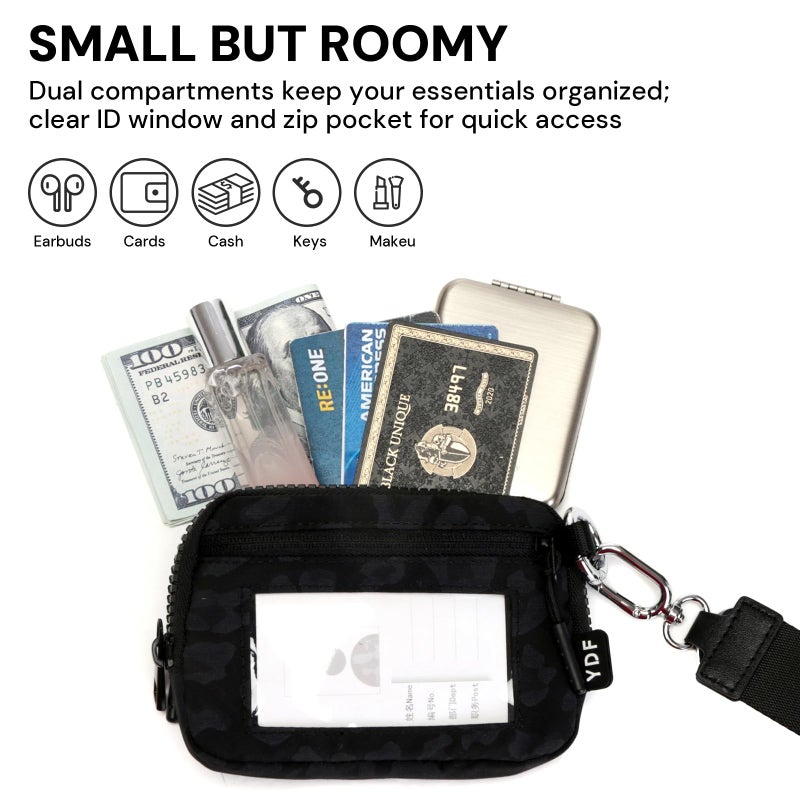 YDF Keychain Wallet for Women Mini Zip Card Holder with ID Window Coin Purse Detachable Wristlet Small Wallets Black Leopard - Image 5