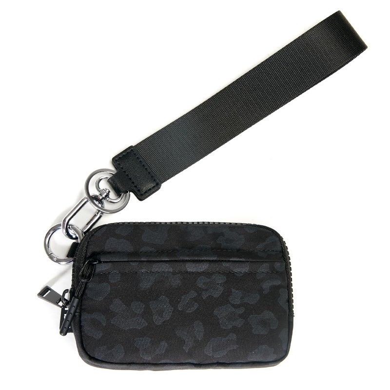 YDF Keychain Wallet for Women Mini Zip Card Holder with ID Window Coin Purse Detachable Wristlet Small Wallets Black Leopard - Image 2
