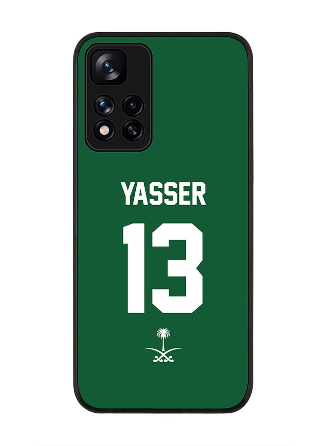 Stylizedd Rugged Black edge case for Redmi Note 11 Pro Plus 5G Slim fit Soft Case Flexible Rubber Edges Anti Drop TPU Gel Thin Cover - Football Team - Saudi Arabia Player Name - Yasser - Image 1