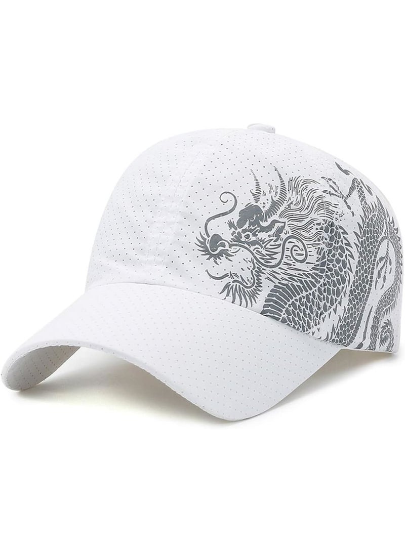 SOLARAE قبعة بيسبول التنين، قبعة شبكية قابلة للتجفيف السريع، قبعة شاحنة ناعمة غير مصنوعة، قبعة بيسبول قابلة للتعديل للرجال والنساء، بيضاء - Image 1