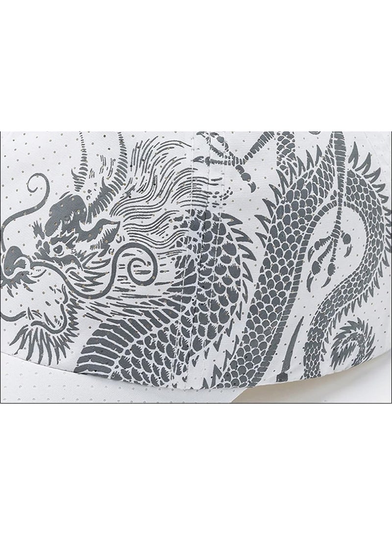 SOLARAE قبعة بيسبول التنين، قبعة شبكية قابلة للتجفيف السريع، قبعة شاحنة ناعمة غير مصنوعة، قبعة بيسبول قابلة للتعديل للرجال والنساء، بيضاء - Image 4