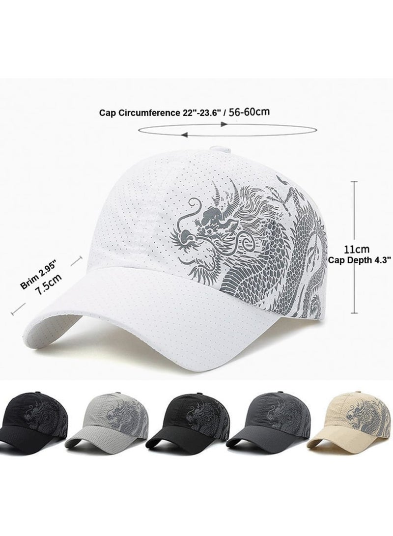 SOLARAE قبعة بيسبول التنين، قبعة شبكية قابلة للتجفيف السريع، قبعة شاحنة ناعمة غير مصنوعة، قبعة بيسبول قابلة للتعديل للرجال والنساء، بيضاء - Image 2