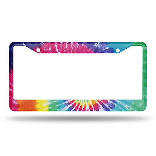 Beabes Tie Dye Colorful License Plate Frame Auto Tag Frames Graphic Design License Plates Holder 2 Holes Blue Green Red Decorative Car Truck Motorcycle License Plates Tag for Men Women - Image 2