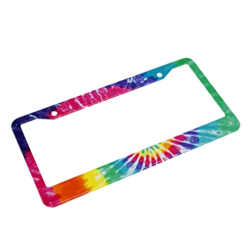 Beabes Tie Dye Colorful License Plate Frame Auto Tag Frames Graphic Design License Plates Holder 2 Holes Blue Green Red Decorative Car Truck Motorcycle License Plates Tag for Men Women - Image 4