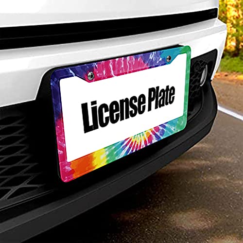 Beabes Tie Dye Colorful License Plate Frame Auto Tag Frames Graphic Design License Plates Holder 2 Holes Blue Green Red Decorative Car Truck Motorcycle License Plates Tag for Men Women - Image 5