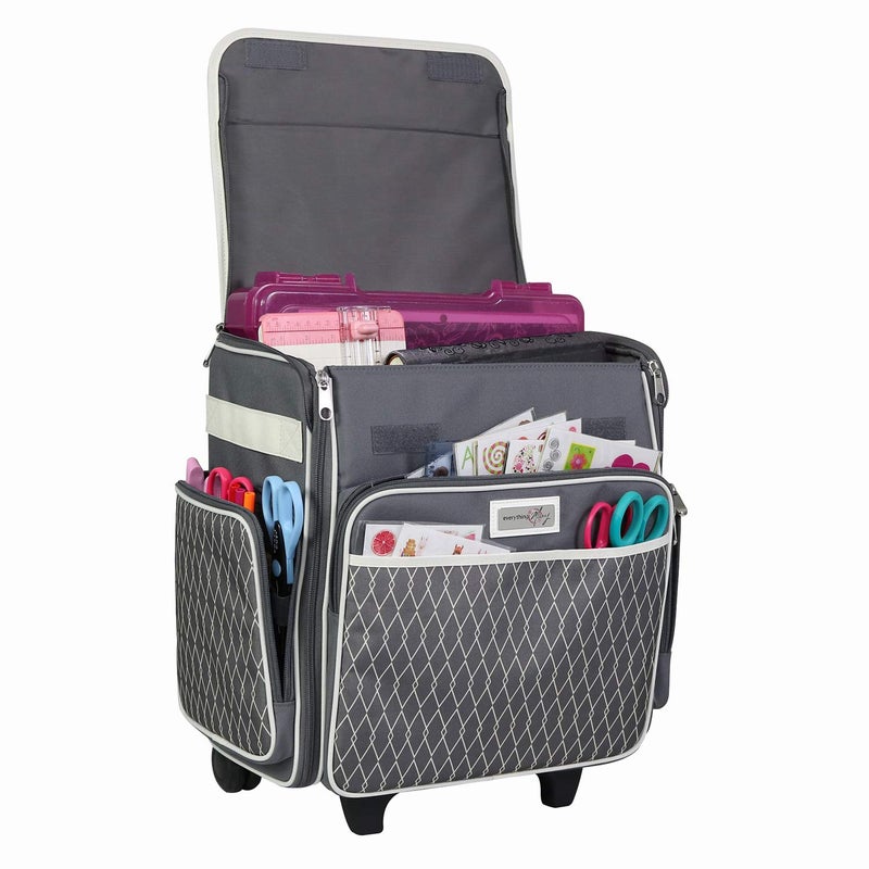 Everything Mary Rolling Scrapbook Storage Tote Bag Craft Case for Paper Binders Beads Scissors Supplies Telescoping Handle with Dual Wheels