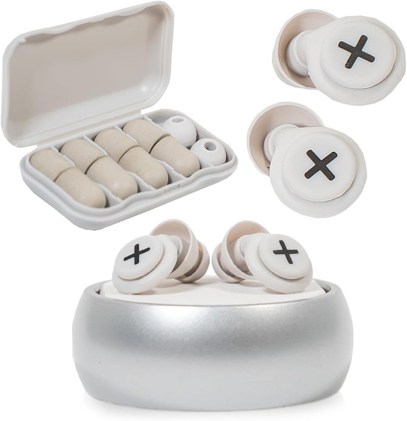 Soft Silicone Ear Plugs for Noise Cancelation, Sleeping, Hearing Protection 40dB, Sleep, Travel, Work, Study - 6 Reusable Ear Tips (Smoke Grey), Small