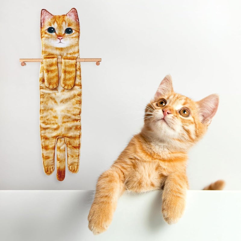 swabs® Hand Towels for Bathroom Kitchen Funny Cute Decorative Cat Decor Hanging Washcloths Face Towels Super Absorbent Soft- Housewarming Gift for Cat Lovers (Orange cat) - Image 5