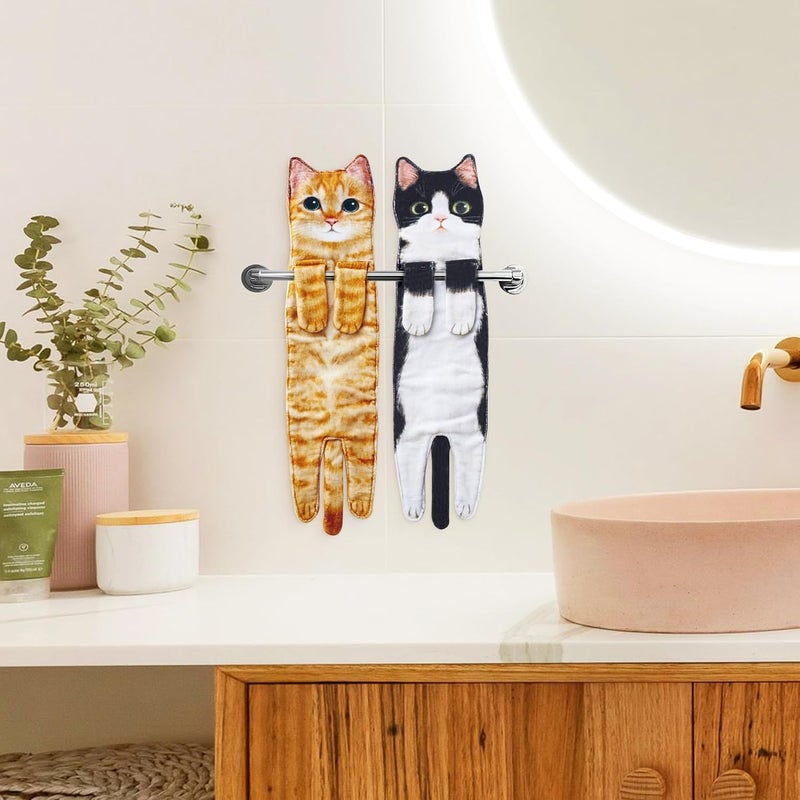 swabs® Hand Towels for Bathroom Kitchen Funny Cute Decorative Cat Decor Hanging Washcloths Face Towels Super Absorbent Soft- Housewarming Gift for Cat Lovers (Orange cat) - Image 2