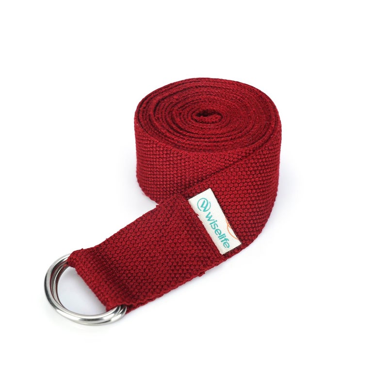 WISELIFE Yoga Belt for Women & Men Adjustable D-Ring Buckle Yoga Strap for Stretching, Durable & Comfortable Texture – Perfect for Yoga Sessions, Pilates, and Fitness – 8 Feet, Maroon - Image 1