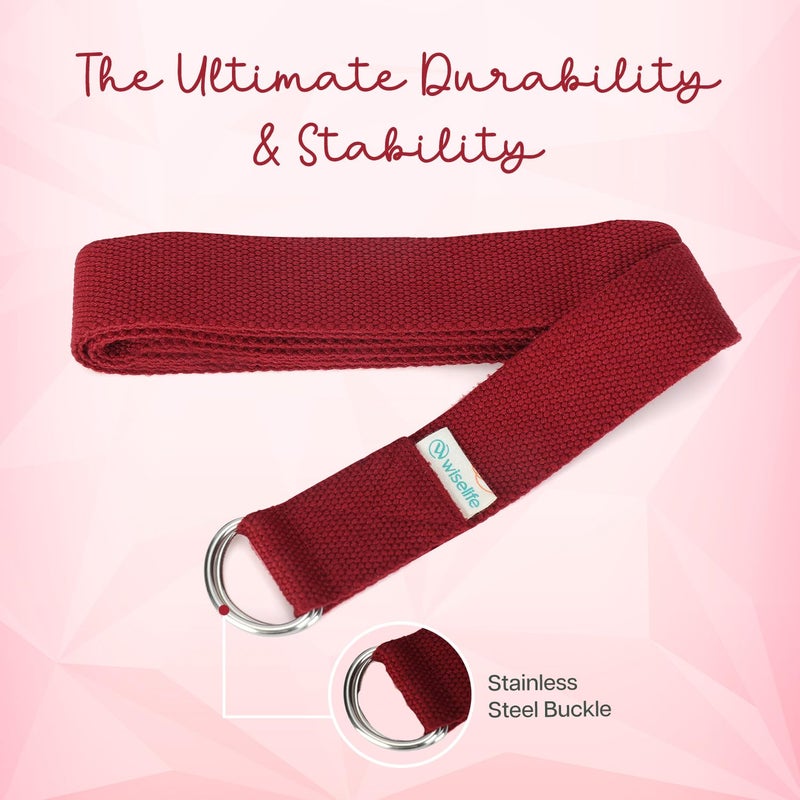 WISELIFE Yoga Belt for Women & Men Adjustable D-Ring Buckle Yoga Strap for Stretching, Durable & Comfortable Texture – Perfect for Yoga Sessions, Pilates, and Fitness – 8 Feet, Maroon - Image 5