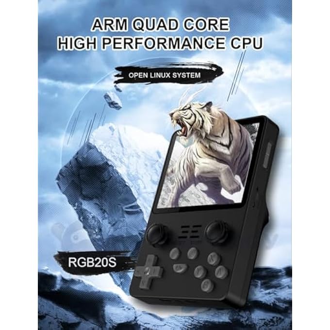 RGB20S RETRO HANDHELD ARCADE GAME CONSOLE, 3.5 INCH MINI RETRO ARCADE VIDEO GAME CONSOLE, IPS SCREEN WITH 128G CARD & 25000 GAMES, FOR FOR KIDS ADULTS GAME LOVERS, OPEN SOURCE GAME PLAYER, BLACK - Image 3
