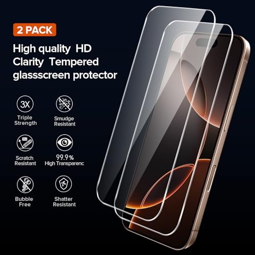 ivoler 3-in-1 Clear Case Designed for iPhone 16 Pro 6.3'' 2024 with 2 Pack Tempered Glass Screen Protector [Full Camera Protection], Military Shockproof Hard Back Slim Phone Cover - Clear - Image 3