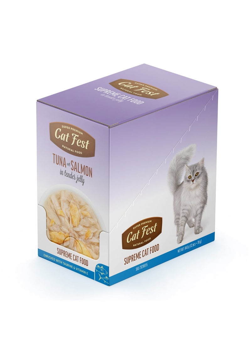 كات فيست طعام القطط الرطب بالتونة والسلمون – عبوة 70 جرام خالية من الحبوب مع أوميغا-3 لتعزيز صحة الفراء والقلب والمناعة – هلام طري ولذيذ - Image 3