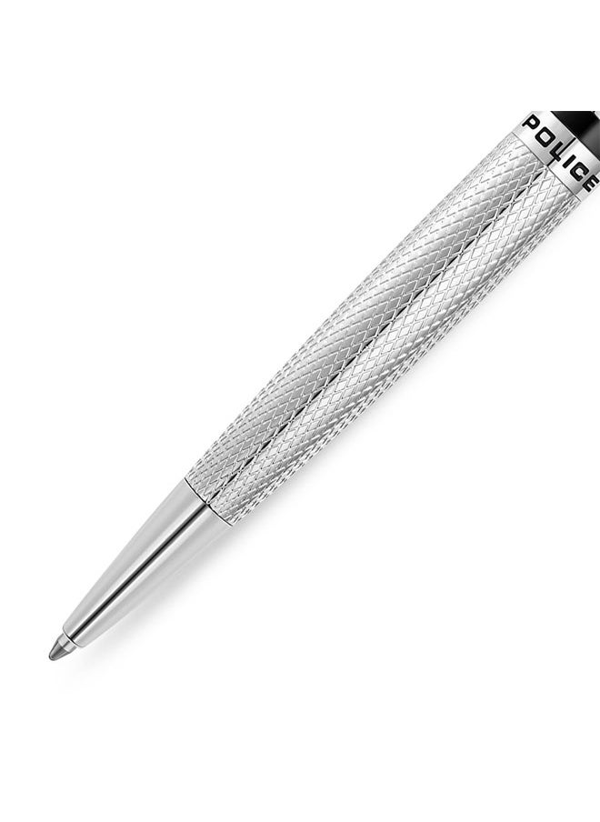 POLICE Gridget Pen Stainless Steel Clip Textured Barrel  Iconic P Logo Black Finish  - Image 3