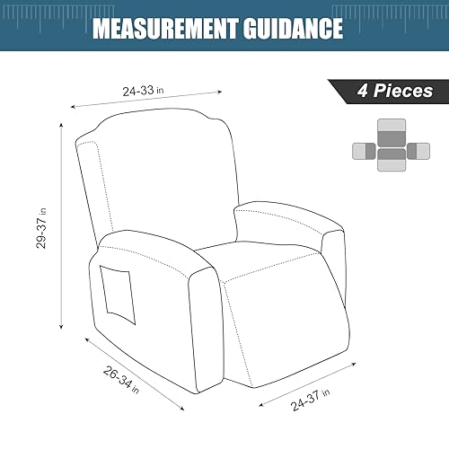 YUEANG Recliner Loveseat Cover with Center Console, 2 Seater Jacquard Recliner Sofa Slipcover with Pockets Washable Stretch Reclining Couch Covers Furniture Protector with Elastic Straps (Beige) - Image 3