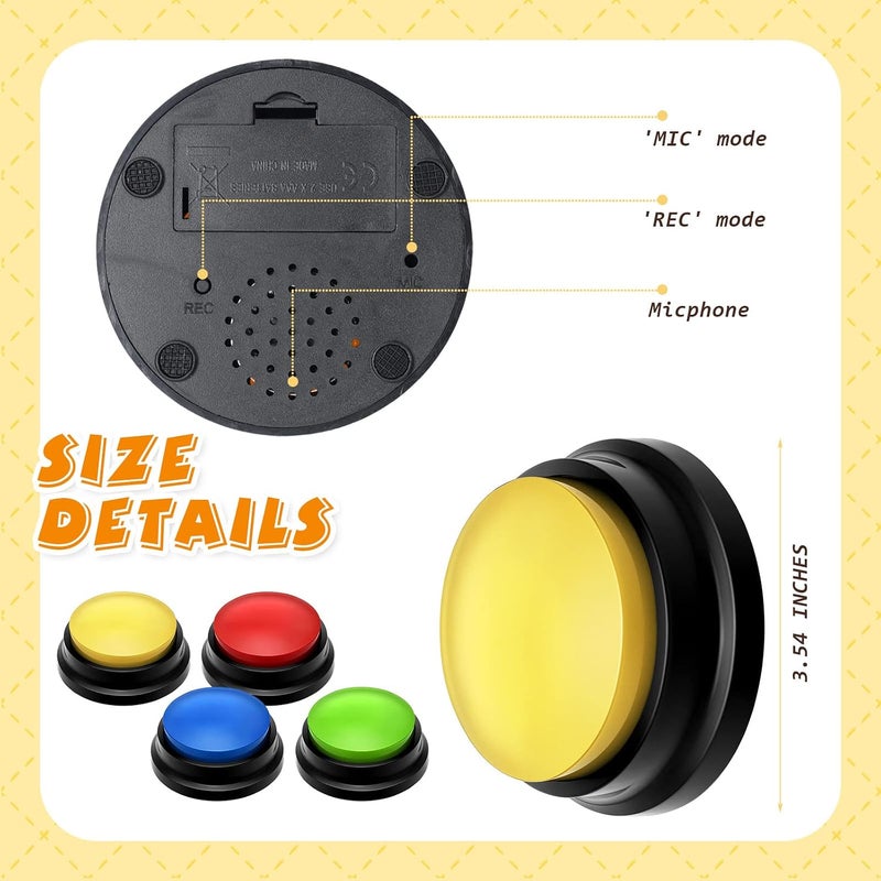 Weewooday Voice Recording Button Dog Buttons for Communication Recordable Dog Talking Buttons Set Dog Voice Command Buttons 30 Second Record and Playback for Dog Cats Pet Training Buzzer 4 Packs (Classic Color) - Image 3
