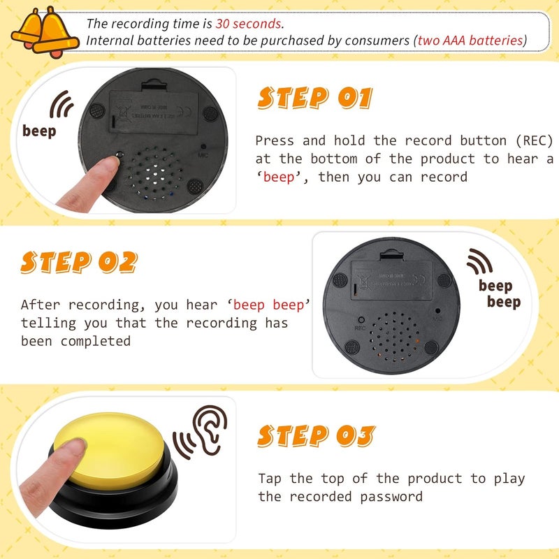 Weewooday Voice Recording Button Dog Buttons for Communication Recordable Dog Talking Buttons Set Dog Voice Command Buttons 30 Second Record and Playback for Dog Cats Pet Training Buzzer 4 Packs (Classic Color) - Image 2