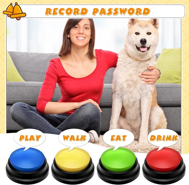 Weewooday Voice Recording Button Dog Buttons for Communication Recordable Dog Talking Buttons Set Dog Voice Command Buttons 30 Second Record and Playback for Dog Cats Pet Training Buzzer 4 Packs (Classic Color) - Image 4