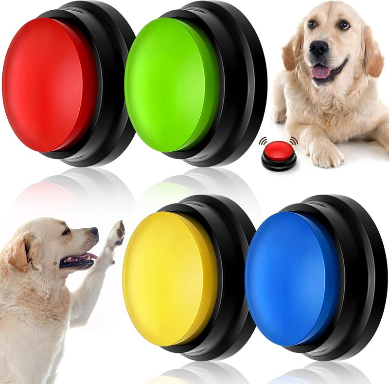 Weewooday Voice Recording Button Dog Buttons for Communication Recordable Dog Talking Buttons Set Dog Voice Command Buttons 30 Second Record and Playback for Dog Cats Pet Training Buzzer 4 Packs (Classic Color) - Image 1