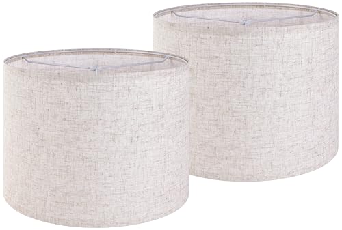 GO&SO Large Drum Lamp shades Set of 2 Oatmeal Linen Lampshade 16" Top x 16" Bottom x 12" High (Spider) Farmhouse Lampshade for Table & Floor Lamp - Lampshades Replacement By GO&SO - Image 1