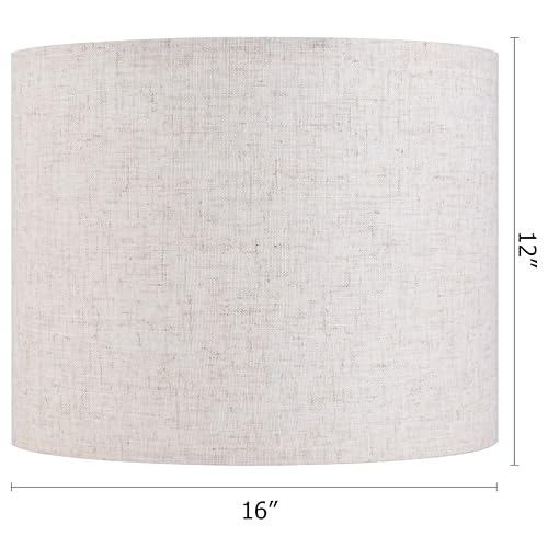 GO&SO Large Drum Lamp shades Set of 2 Oatmeal Linen Lampshade 16" Top x 16" Bottom x 12" High (Spider) Farmhouse Lampshade for Table & Floor Lamp - Lampshades Replacement By GO&SO - Image 3