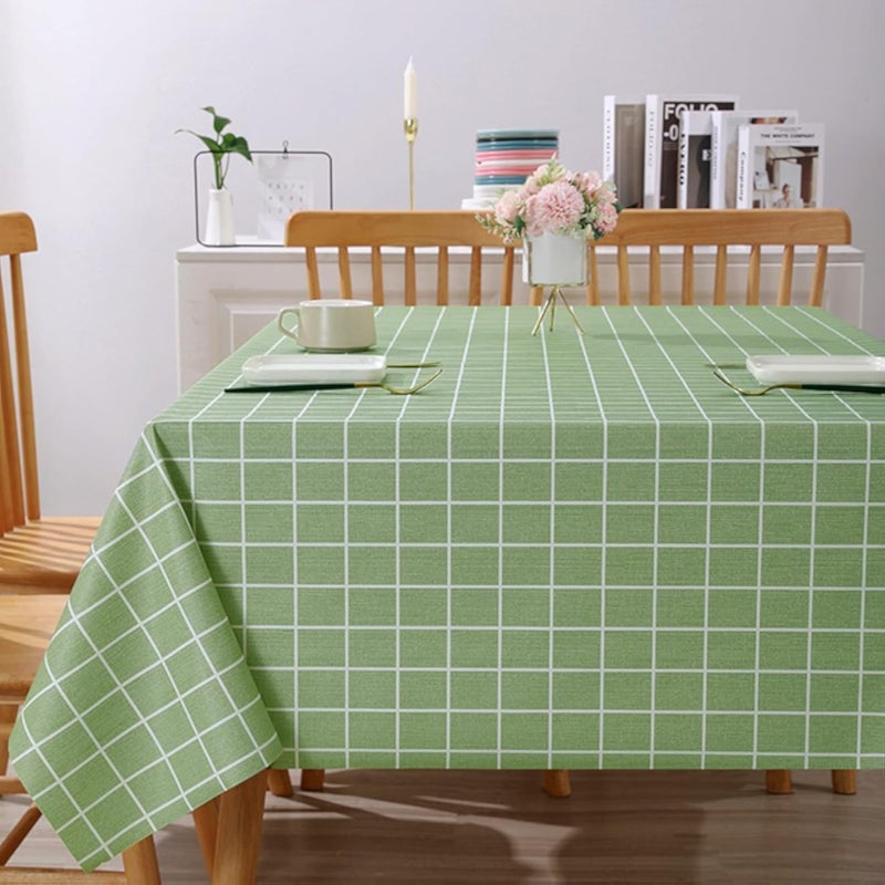 Generic Rectangular PVC Woven Vinyl Tablecloth, Waterproof Oilproof Plaid Dining Tablecloth, Kitchen Decorative, Elegant Small Grid, 90 x 140 cm
