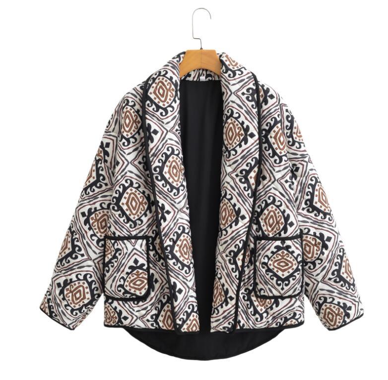 Autumn Winter 2023 Fashion Print False Two-Piece Cotton Coat Picture Color