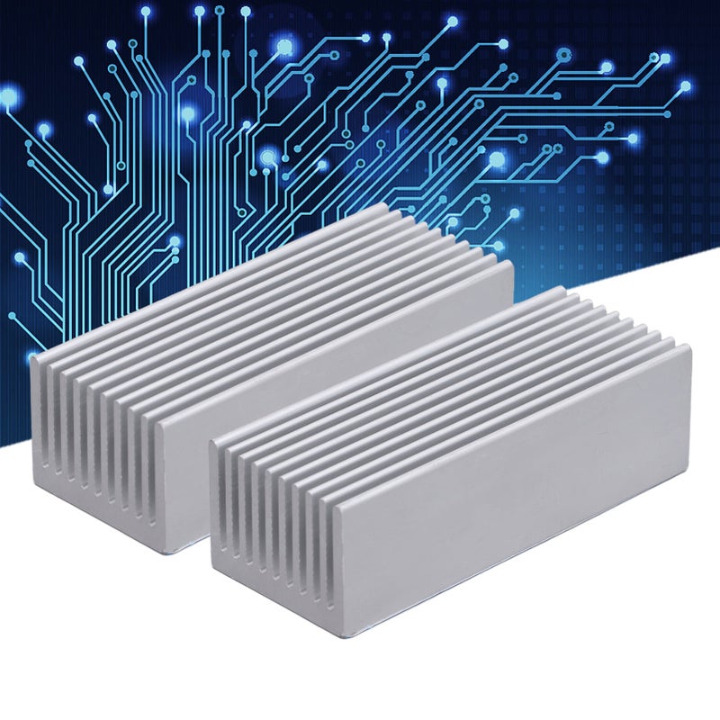 2 قطعة من ردعات التبريد المعدنية من الألومنيوم لمبرد الحرارة لوحدة أرقام الكمبيوتر (CPU) والشريحة الإلكترونية، مقاس 100×40×30 مم مع مادة لاصقة موصلة حرارية - Image 2