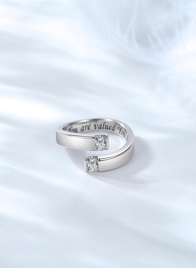 YLT Adjustable Birthstone Ring for Women - 925 Sterling Silver Rings Cubic Zirconia Open Ring Daughter Gifts for Teens (Adjustable, You are loved You are valued You are beautiful, April) - Image 2
